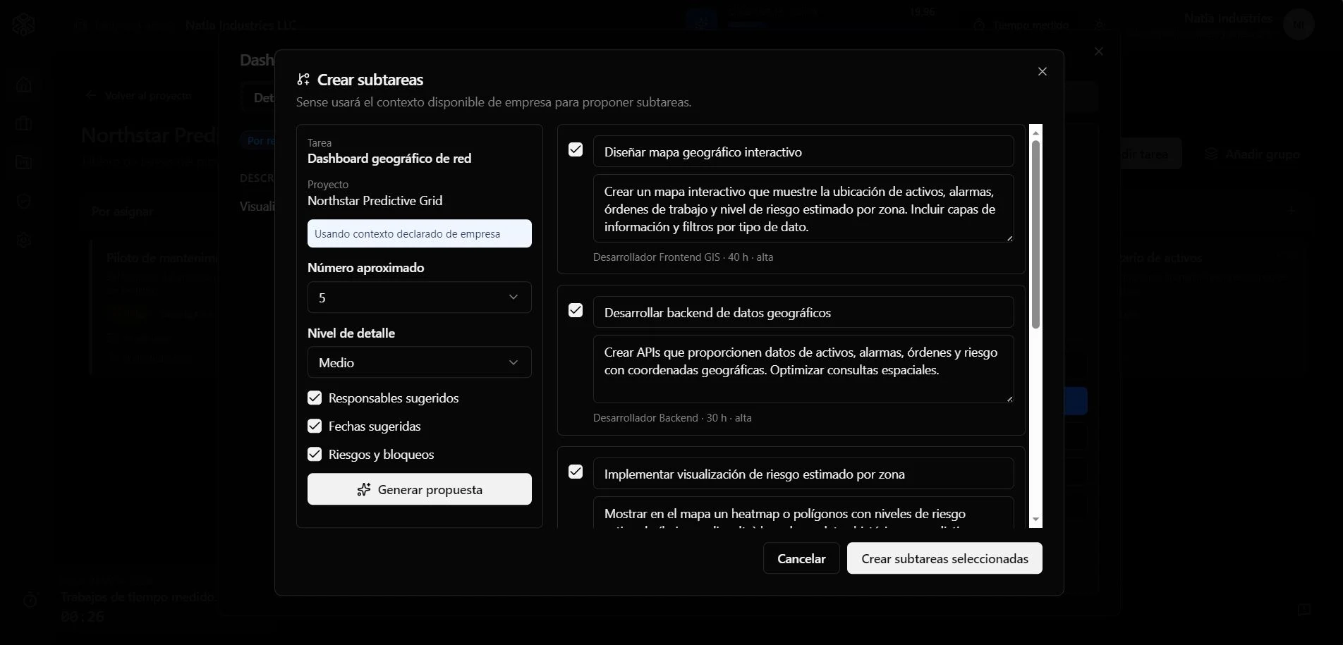 Creación de subtareas con contexto externo en Forge