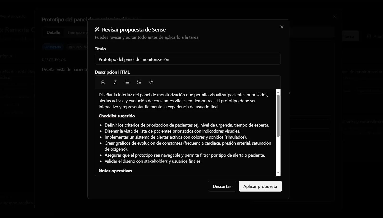 Desarrollo de tareas con Sense dentro de Forge